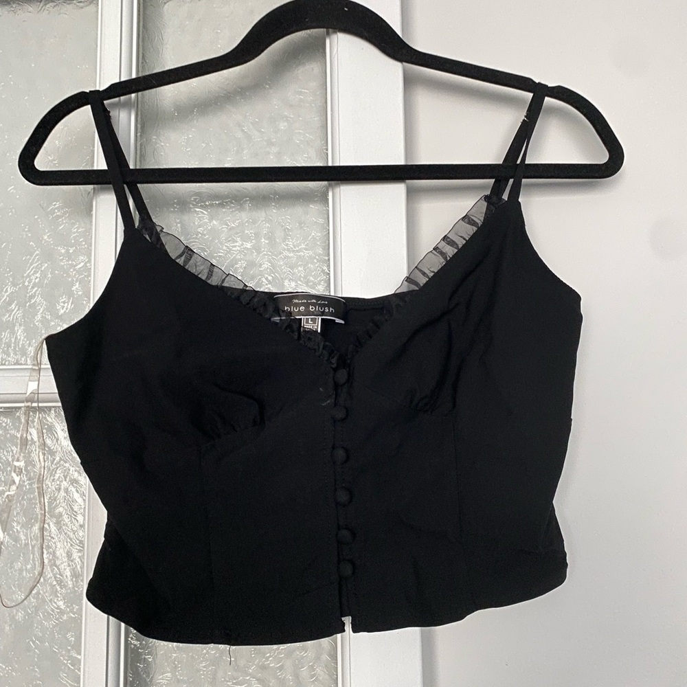 Blue Blush Black Bustier Style Cropped Tank